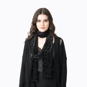 Black Floral Velvet Burnout Scarf 30x10 Whimsigoth Y2K Goth Fairy Grunge Romance